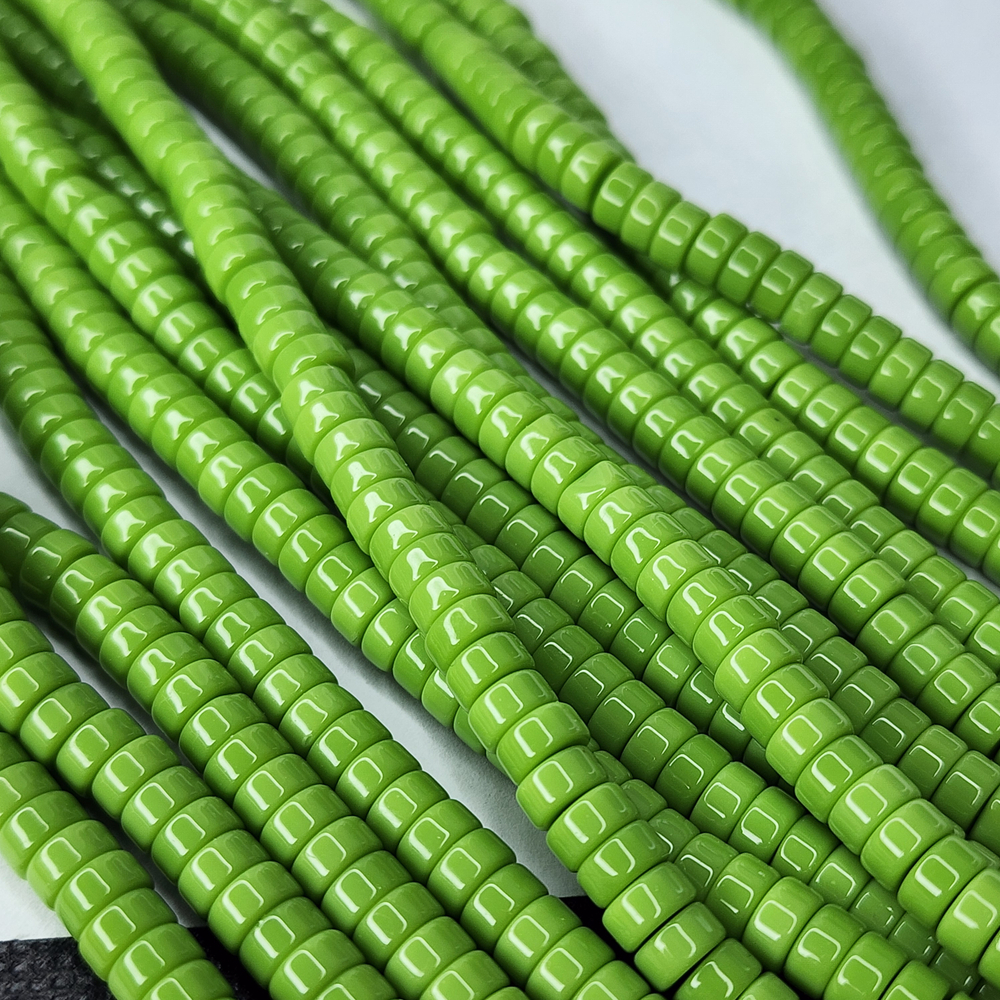Бусины шайбы, рондель, салатовый, лэмпворк, стекло, р-р 6мм, цена за набор 10 шт