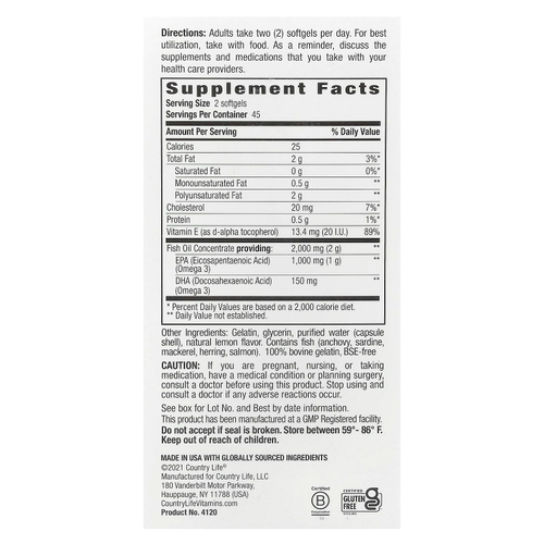 Country Life, Omega 3 Mood®, натуральный лимон, 90 мягких таблеток