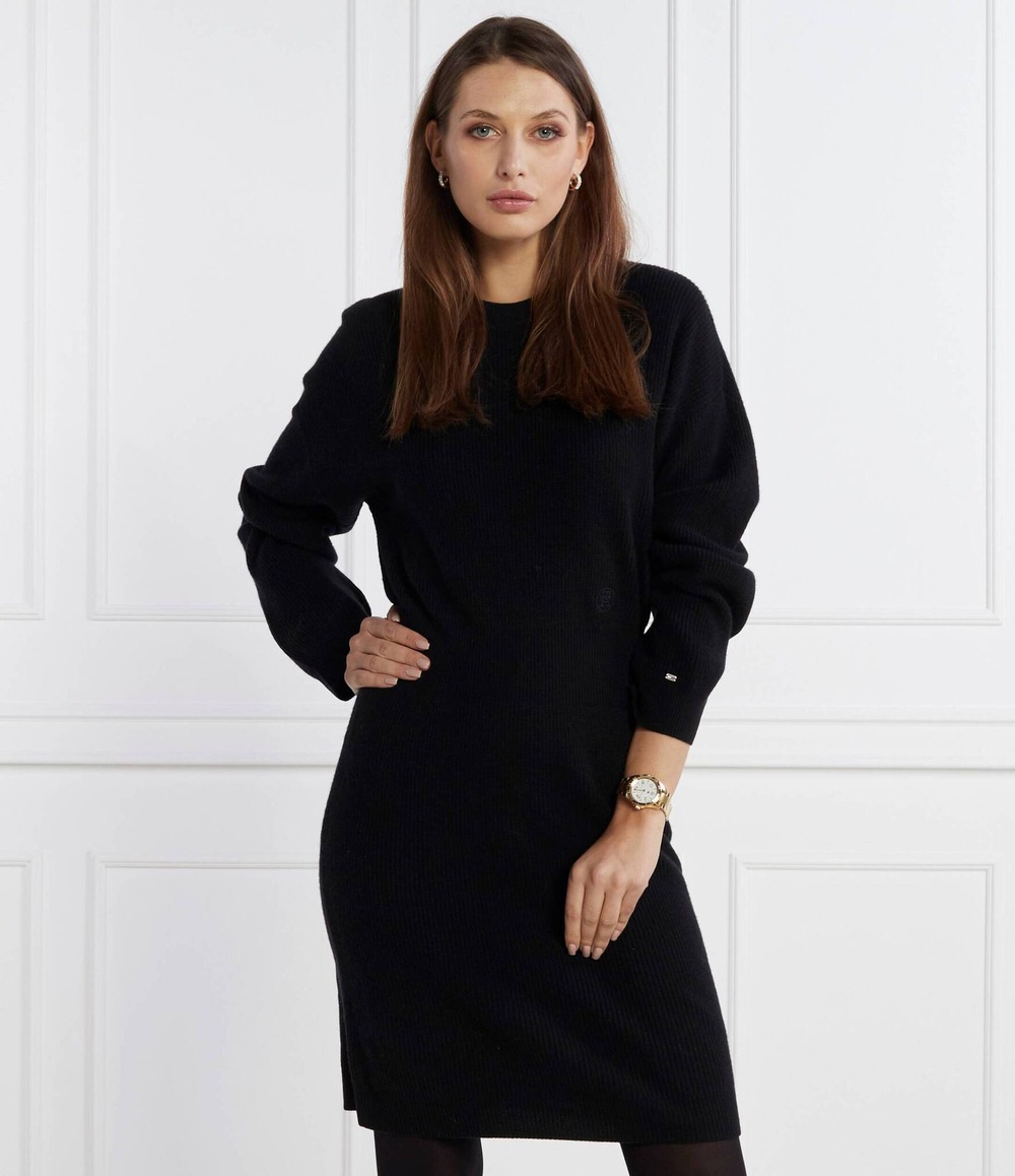 Хлопковое платье SMD WOOL CASH WAISTED DRESS Tommy Hilfiger - черный(WW0WW40263)