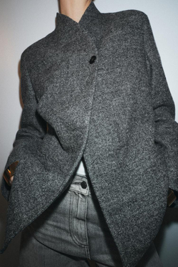 ZARA БЛЕЙЗЕР ИЗ ШЕРСТИ С ПУГОВИЦЕЙ — ZW COLLECTION LIMITED EDITION, МЯГКИЙ СЕРЫЙ