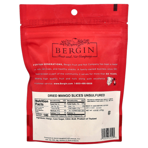 Bergin Fruit and Nut Company, манго, сушеные ломтики, без сульфатов, 127 г (4,5 унции)