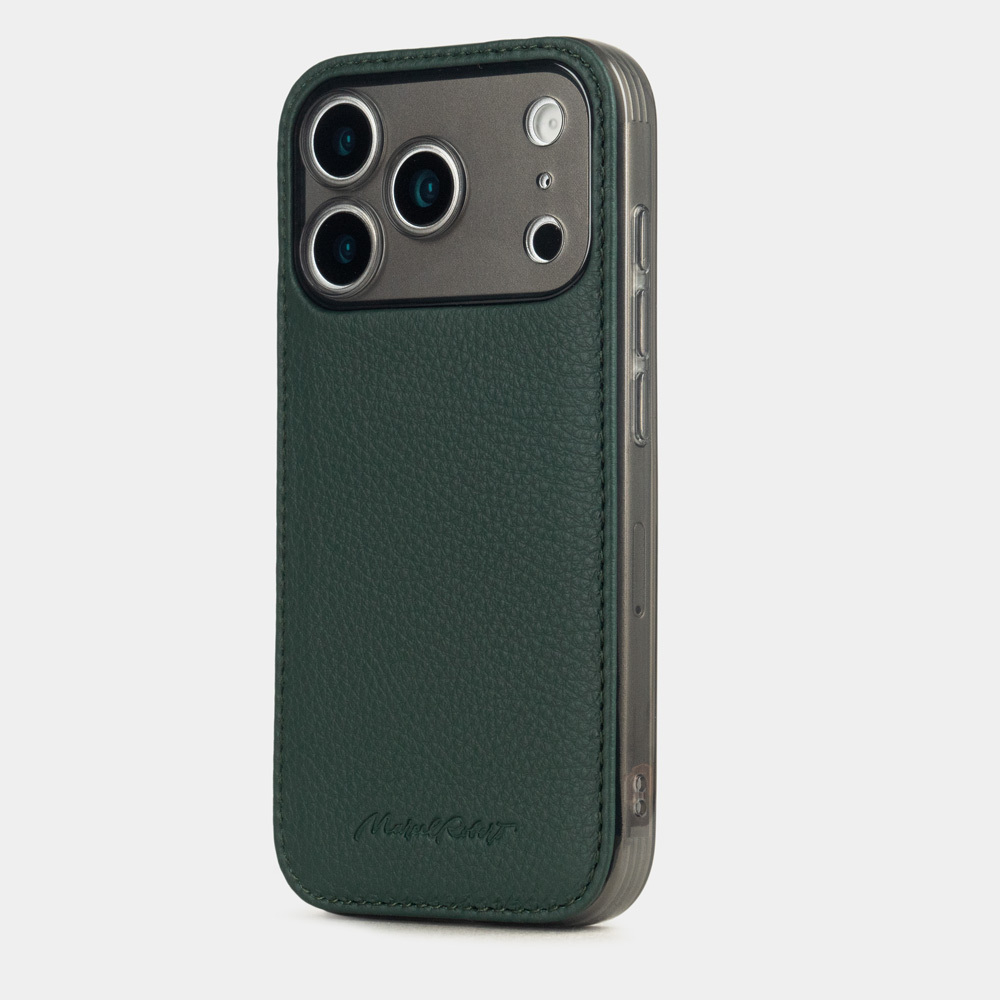 Чехол-накладка кожаная для iPhone 17 Pro, теленок темно-зеленого цвета