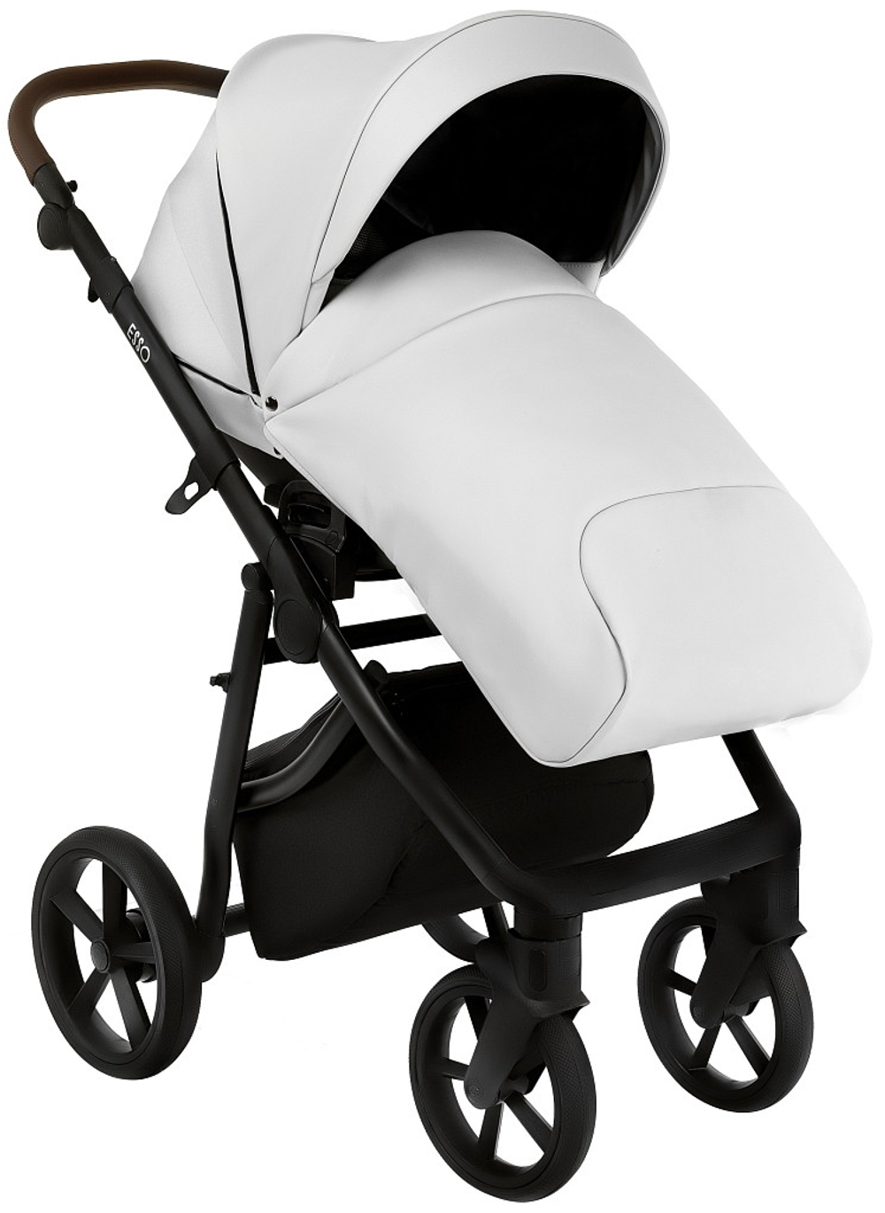 Детская коляска Roan Esso Кожа 3 в 1 с автокреслом Pituso Santiso Pro ESSK/215/1 White/Black/руч.Тем.коричневый