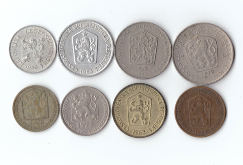 Набор монет 8 шт. Чехословакия 1953-73 г. Старый, новый герб. XF