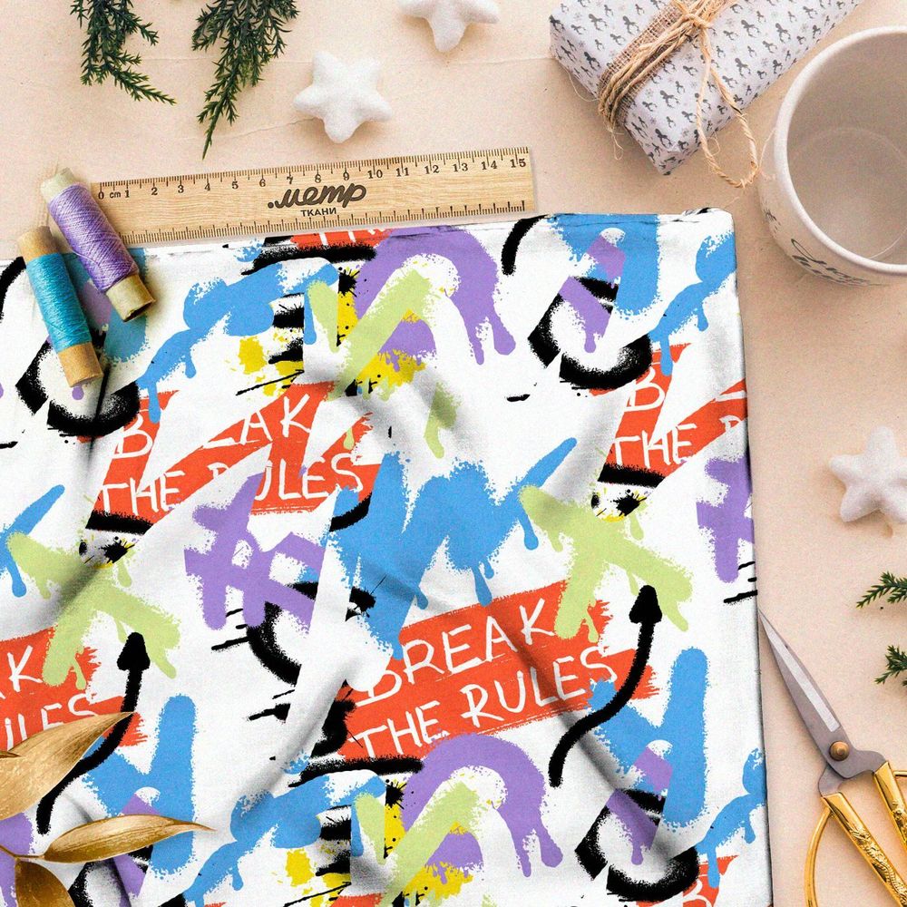 Ткань премиум таффета цветные граффити