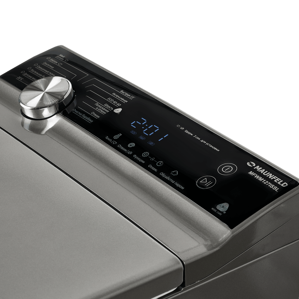 Стиральная машина с вертикальной загрузкой инвертором и паром MAUNFELD MFWM127ISSL