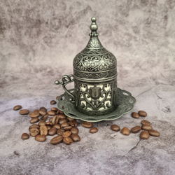 Кофейный набор "Купол" на 2 персоны с лукумницей и подносом/ACAR. Турция (золотистый)
