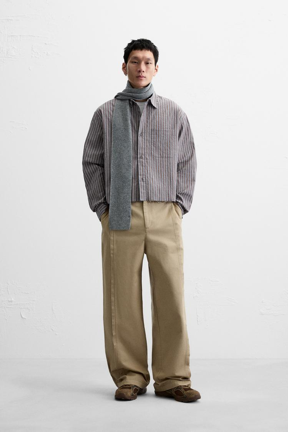 ZARA РУБАШКА CROPPED-FIT В ПОЛОСКУ, ПОЛОСКИ