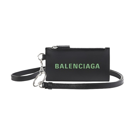 Balenciaga Cash Cow Leather Key Ring Card Pouch Men"s Black/Neon Green
