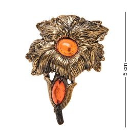 AM-2628 Брошь «Нарцисс» (латунь, янтарь)