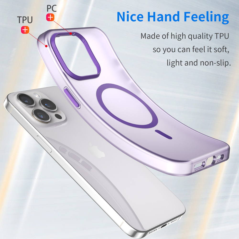 Мягкий чехол фиолетового цвета с поддержкой MagSafe для смартфона iPhone 15 Pro, серия Frosted Magnetic