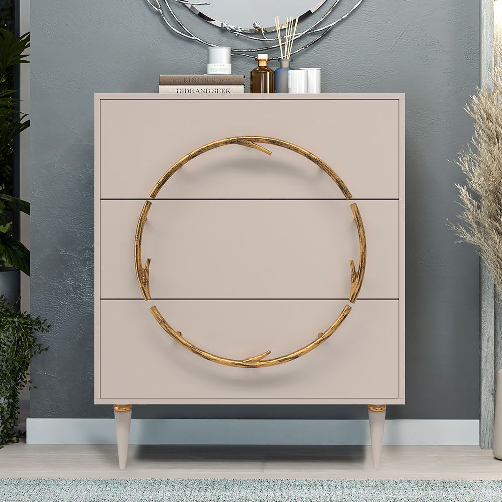 Комод Арт Колор matte Классик Голд с 3 ящиками Серый агат матовый