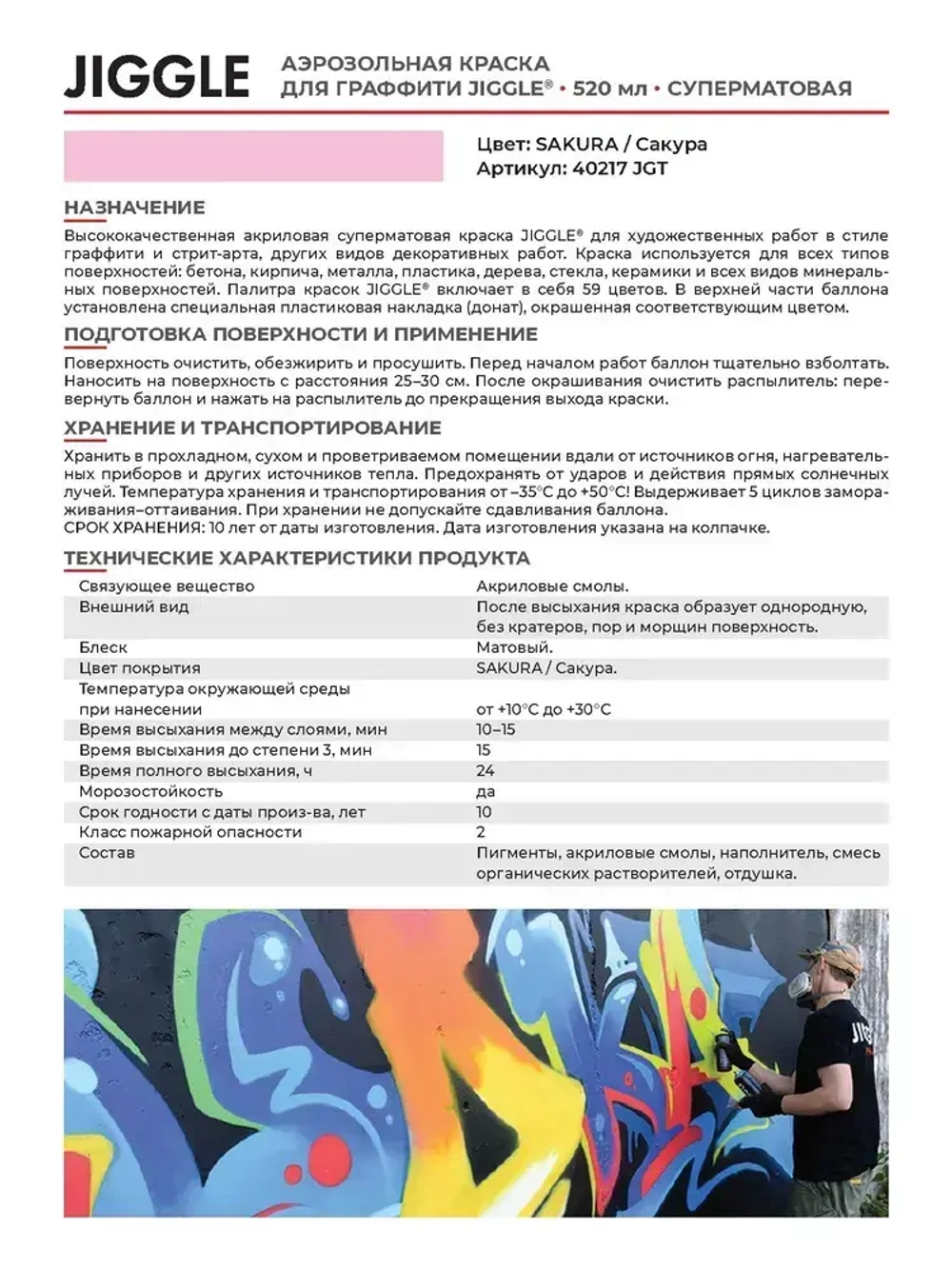 Аэрозольная краска для граффити в баллончике JIGGLE PRO суперматовая, 520 мл, SAKURA / Сакура - 2 шт