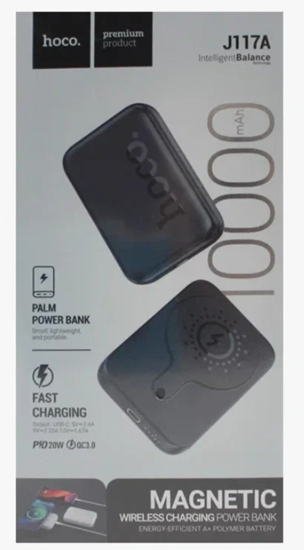 Power Bank 10000mAh с беспроводной зарядкой, MagSafe, Hoco J117A, черный