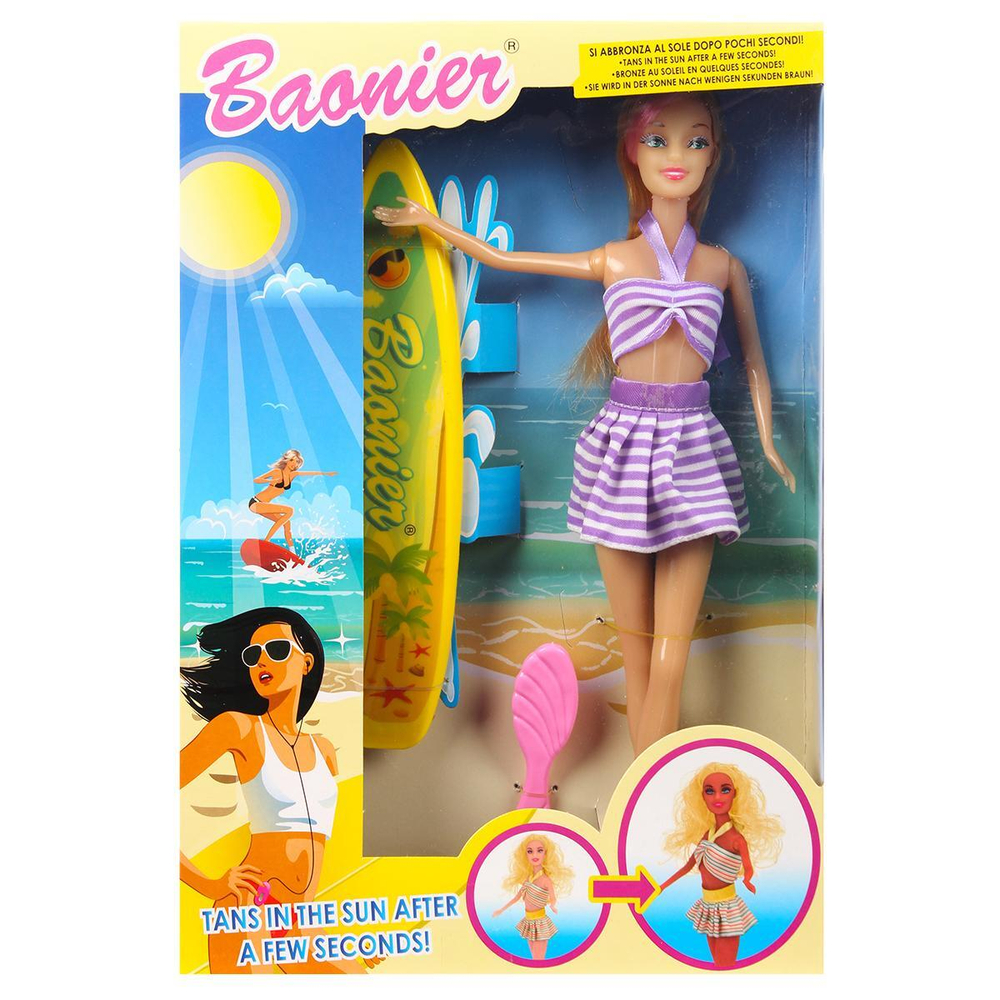 Кукла тип Модель с аксесс., меняет цвет тела под лампой, в/к 22*6*33 см.