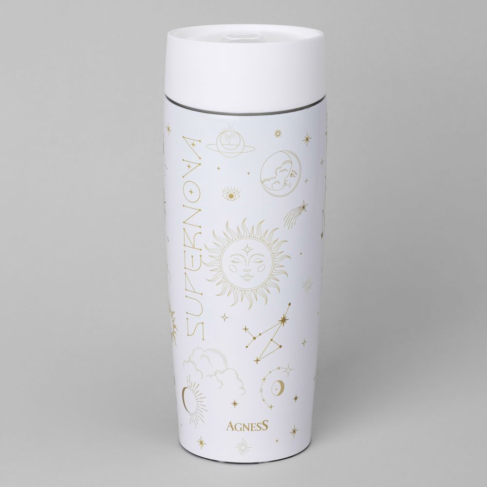 ТЕРМОКРУЖКА AGNESS "SUPERNOVA WHITE" 360МЛ, КОЛБА НЕРЖ.СТАЛЬ 18/10