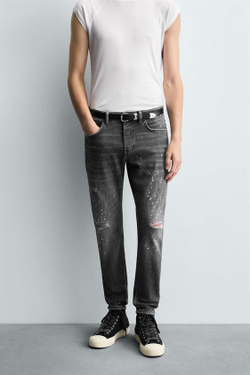 ZARA ДЖИНСЫ SKINNY FIT С ДЫРАМИ, СЕРЫЙ