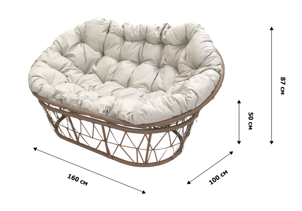 Диван Garden story Мамасан ротанг искусственный 1 уп (корзина бежевая+подушка бежевая+подставка беж) (М)