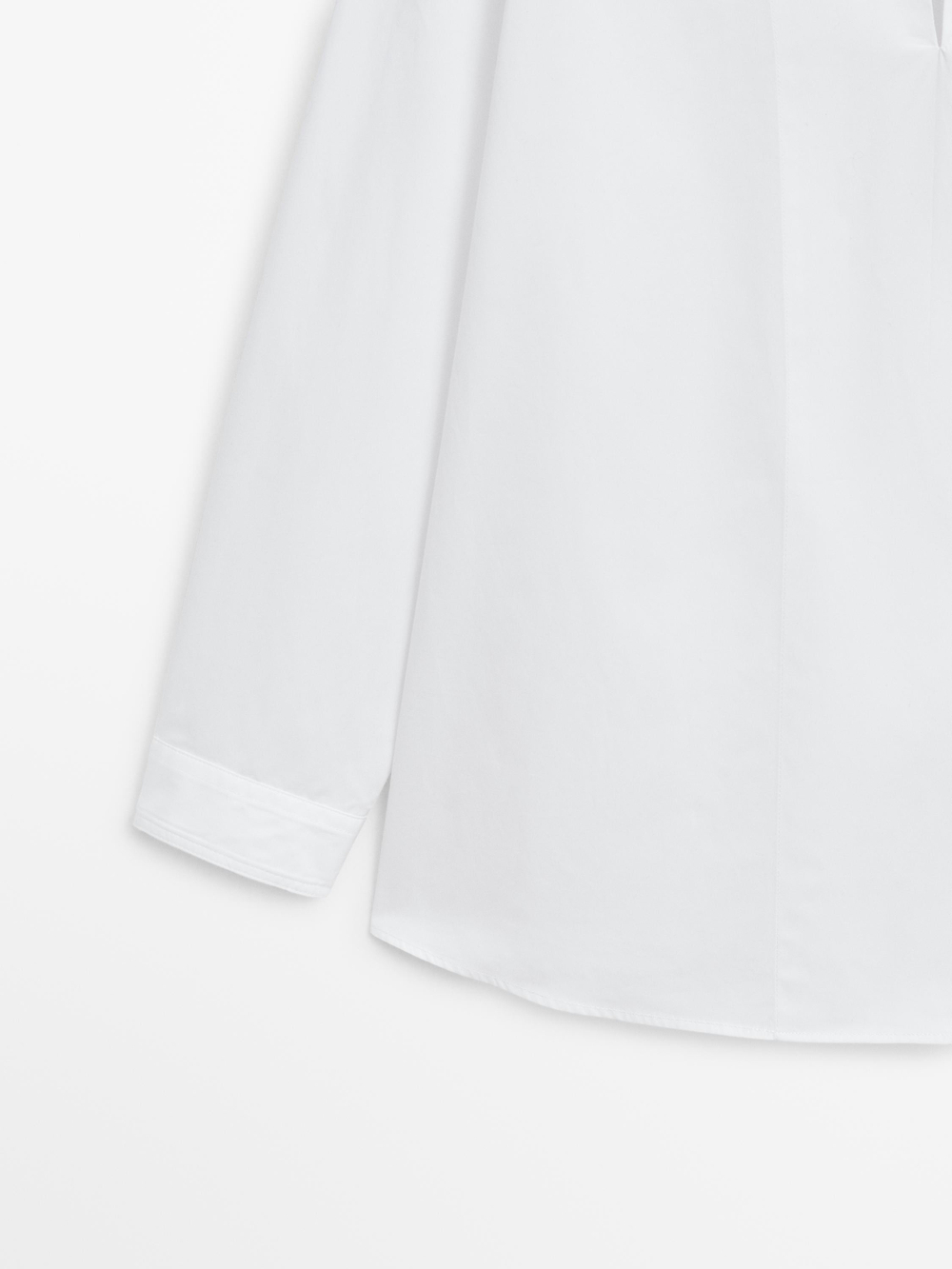 Massimo Dutti Рубашка из поплина с декоративными деталями на груди, белый