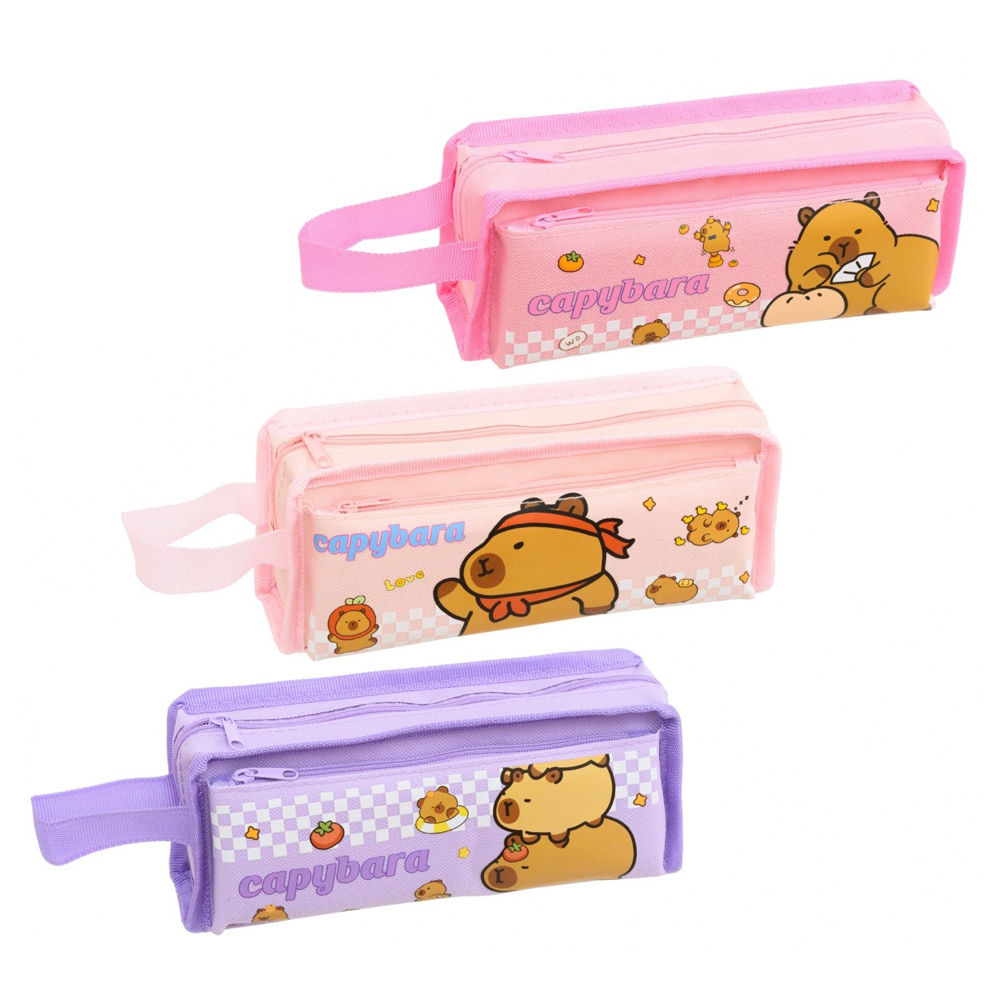Пенал-косметичка Basir без наполнения, 21*8*5.5 см, серия "Капибара", с боковым карманом, ассорти
