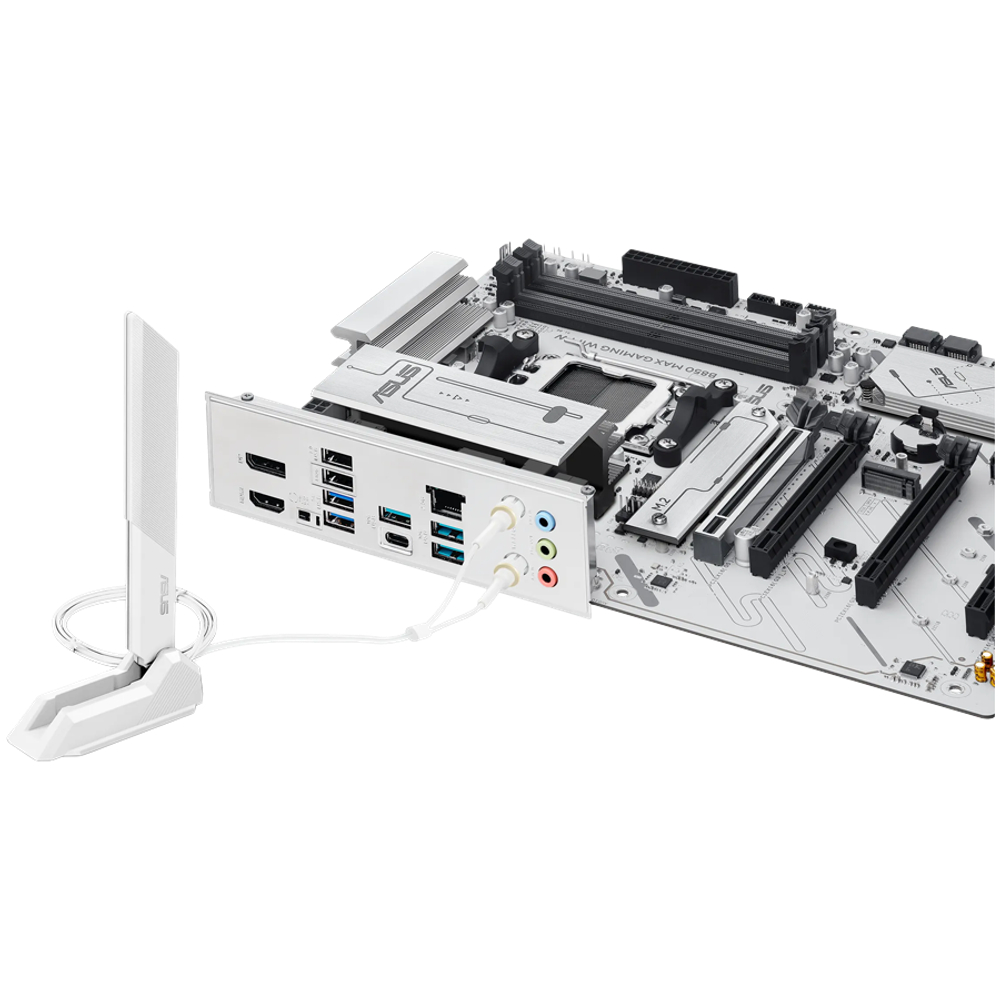 ASUS Main Board Desktop Socket AM5 AMD B850 Chipset 4 xDIMM slots,DDR5 1 x DisplayPort 1 x HDMI port 1 x PCIe 5.0 x16 slot(supports x16 mode) 1 x Wi-Fi module 3 x M.2 4 x SATA ATX Form Factor