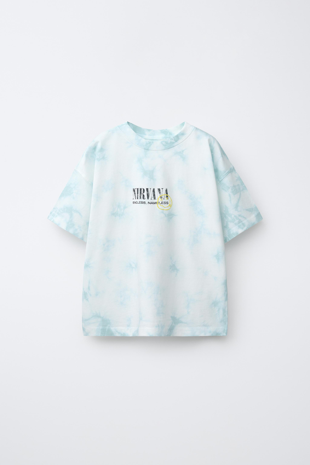 ZARA ФУТБОЛКА TIE DYE С ПРИНТОМ NIRVANA ®, СИНИЙ