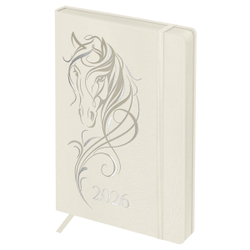 Ежедневник датированный 2026г., А5, 176л., твердый переплет, кожзам, BG "Horse. Pearl", цветной срез, с резинкой, карман DdА5_09395