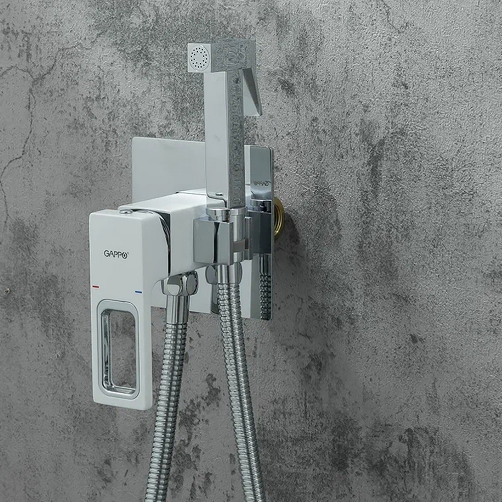 Смеситель с гигиеническим душем 35к G7217-8 GAPPO встраиваемый, БЕЛЫЙ-ХРОМ