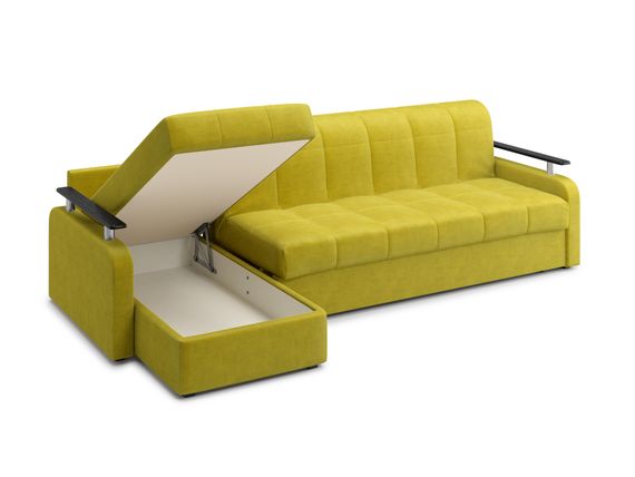 Диван угловой с оттоманкой Денвер 1,6 - Velutto 28 оливковый/  коричневая накладка