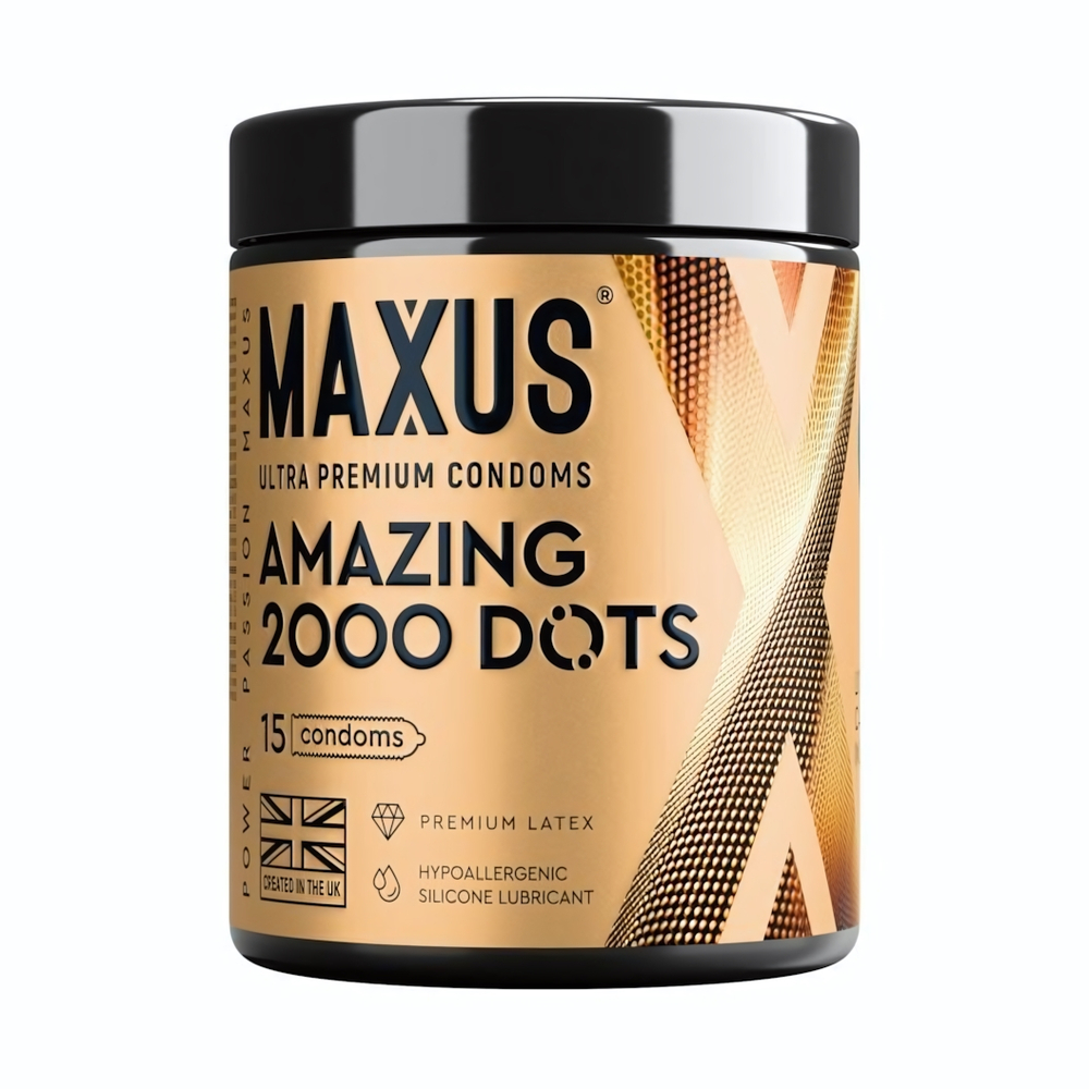 Точечные презервативы MAXUS 2000 Amazing Dots с железным кейсом - 15 шт.