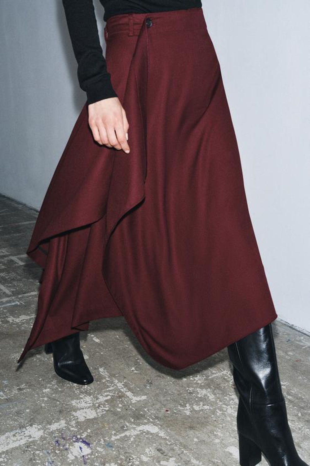 ZARA ЮБКА АСИММЕТРИЧНОГО КРОЯ — ZW COLLECTION, БУРГУНДИ