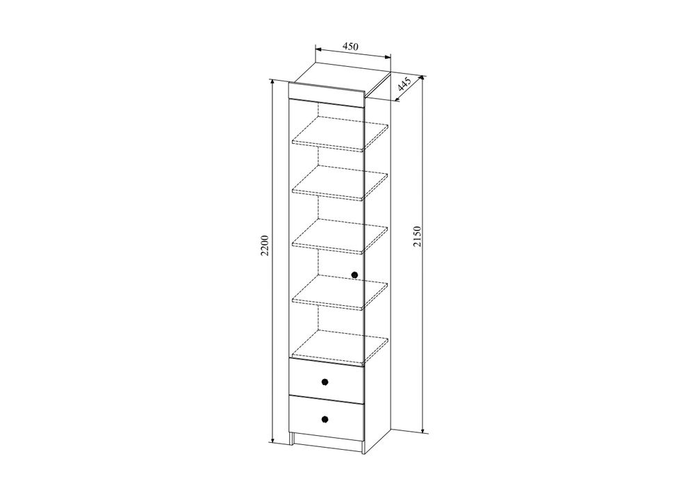 Шкаф пенал "Радуга" ШД 450.1 (белый/белый глянец/фотопечать), ЛДСП, ДСВ Мебель, г. Пенза