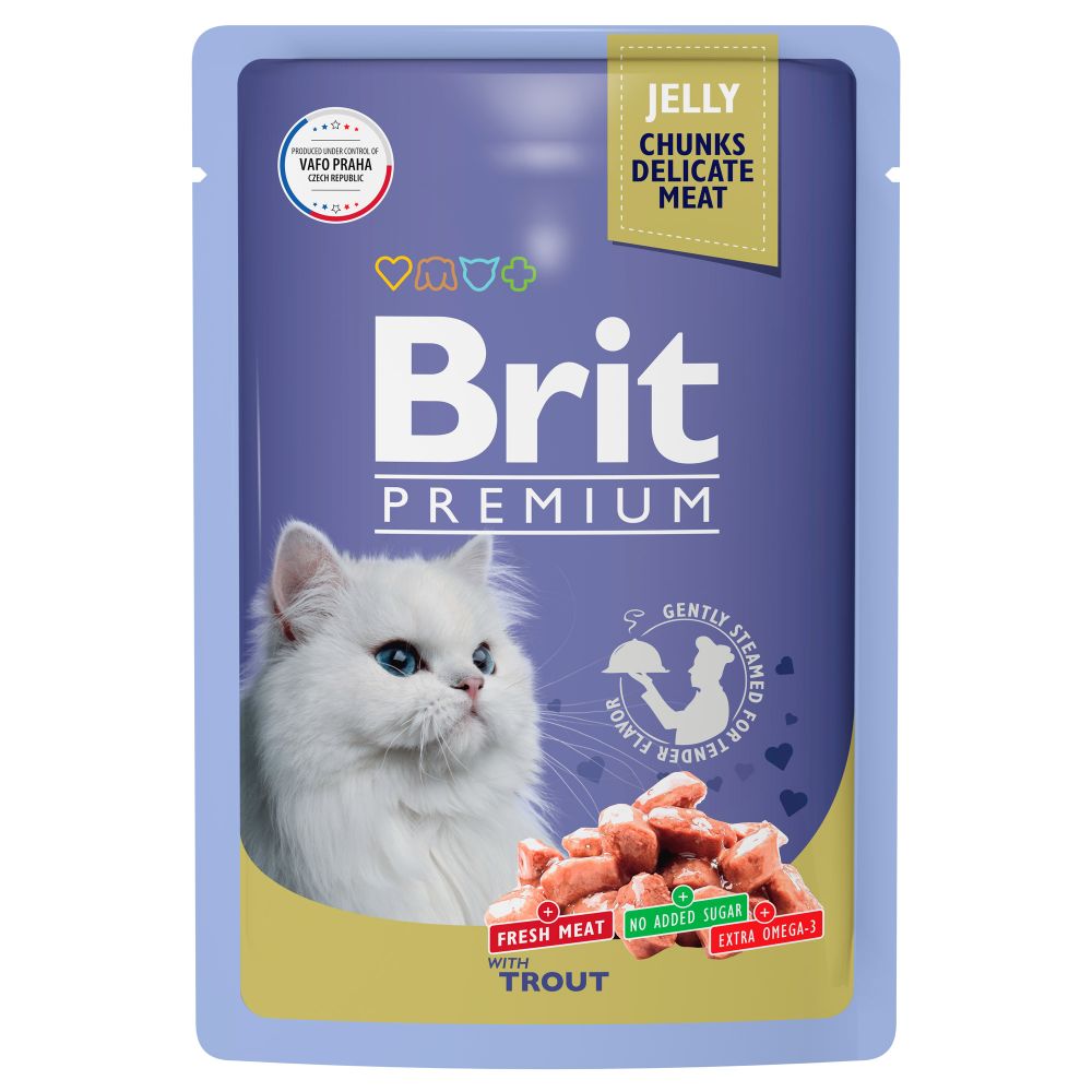Пауч Brit Premium для взрослых кошек форель в желе 85 г