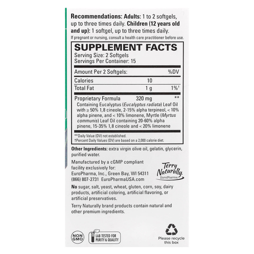 Terry Naturally, SinuCare ™ с эвкалиптом, 30 мягких таблеток