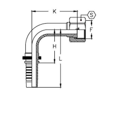 Фитинг DN 32 ORFS (Г) 1.11/16 (90) CS (удлинен. К=130)