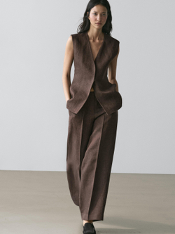 Massimo Dutti Костюмный жилет изо льна, коричневый