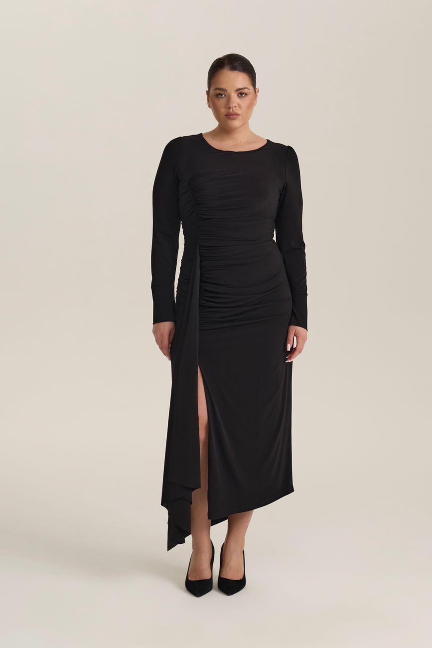 Платье трикотажное с драпировками, черный