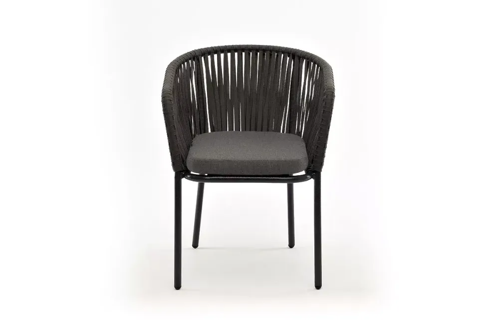 "Бордо" стул плетеный из роупа, каркас алюминий темно-серый (RAL7024) муар, роуп серый 15мм, ткань темно-серая 019