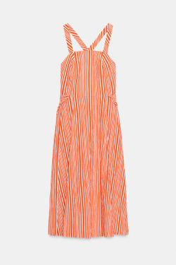ZARA ПЛАТЬЕ МИДИ В ПОЛОСКУ — ZW COLLECTION, ОРАНЖЕВЫЙ
