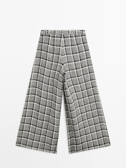 Massimo Dutti Брюки-палаццо 100% льняные в клетку, бежевый