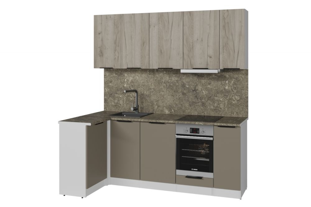 Кухонный гарнитур Герда Альба прайм 400 1100х2000 мм, каркас ЛДСП, фасад ЛДСП, Белый/Дуб браун/Мокко