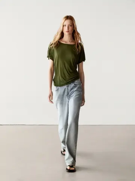 Massimo Dutti Футболка с круглым вырезом, зеленый