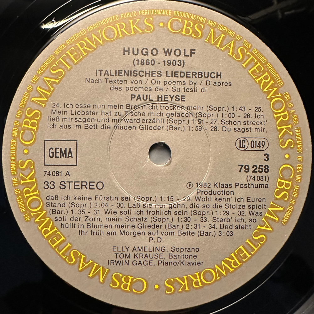 Hugo Wolf, Elly Ameling, Tom Krause, Irwin Gage - Italienisches Liederbuch 2LP (Германия 1982г.)