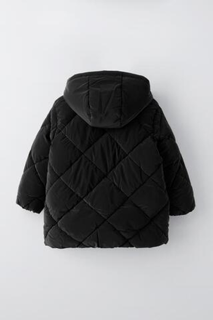 ZARA ДЛИННАЯ СТЕГАНАЯ КУРТКА, ЧЕРНЫЙ