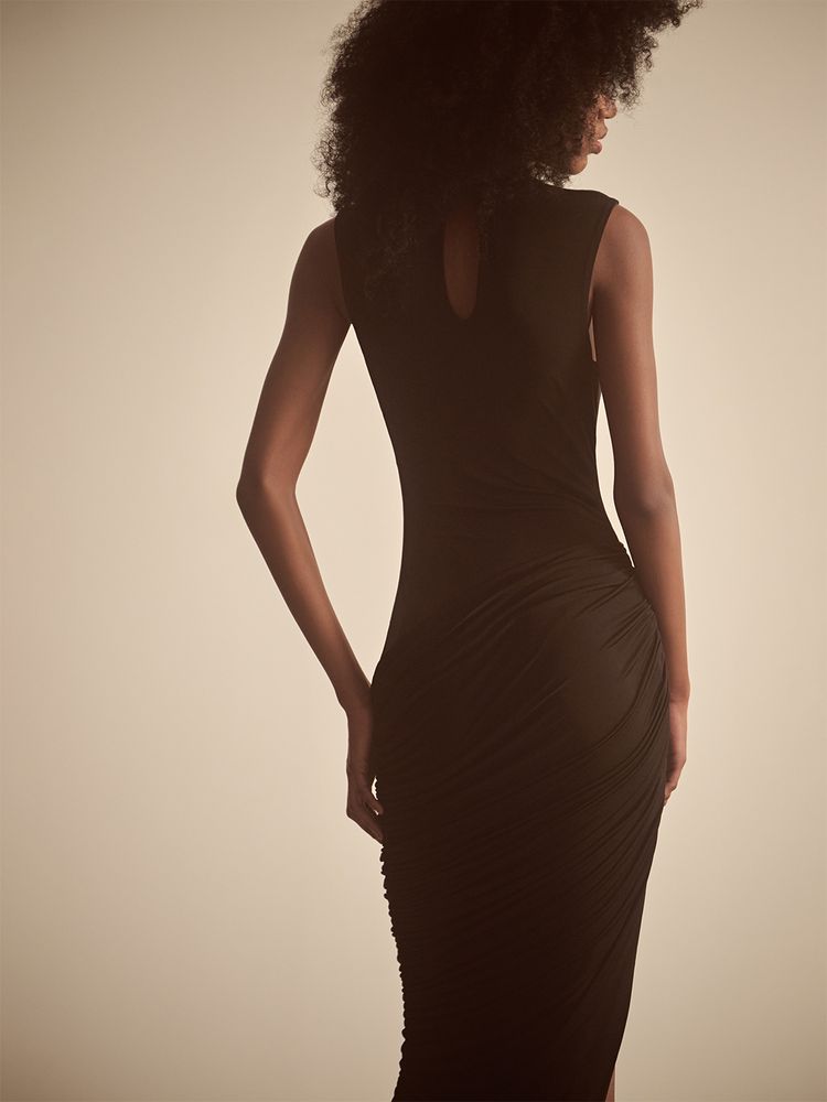 Платье макси из трикотажа с драпировкой