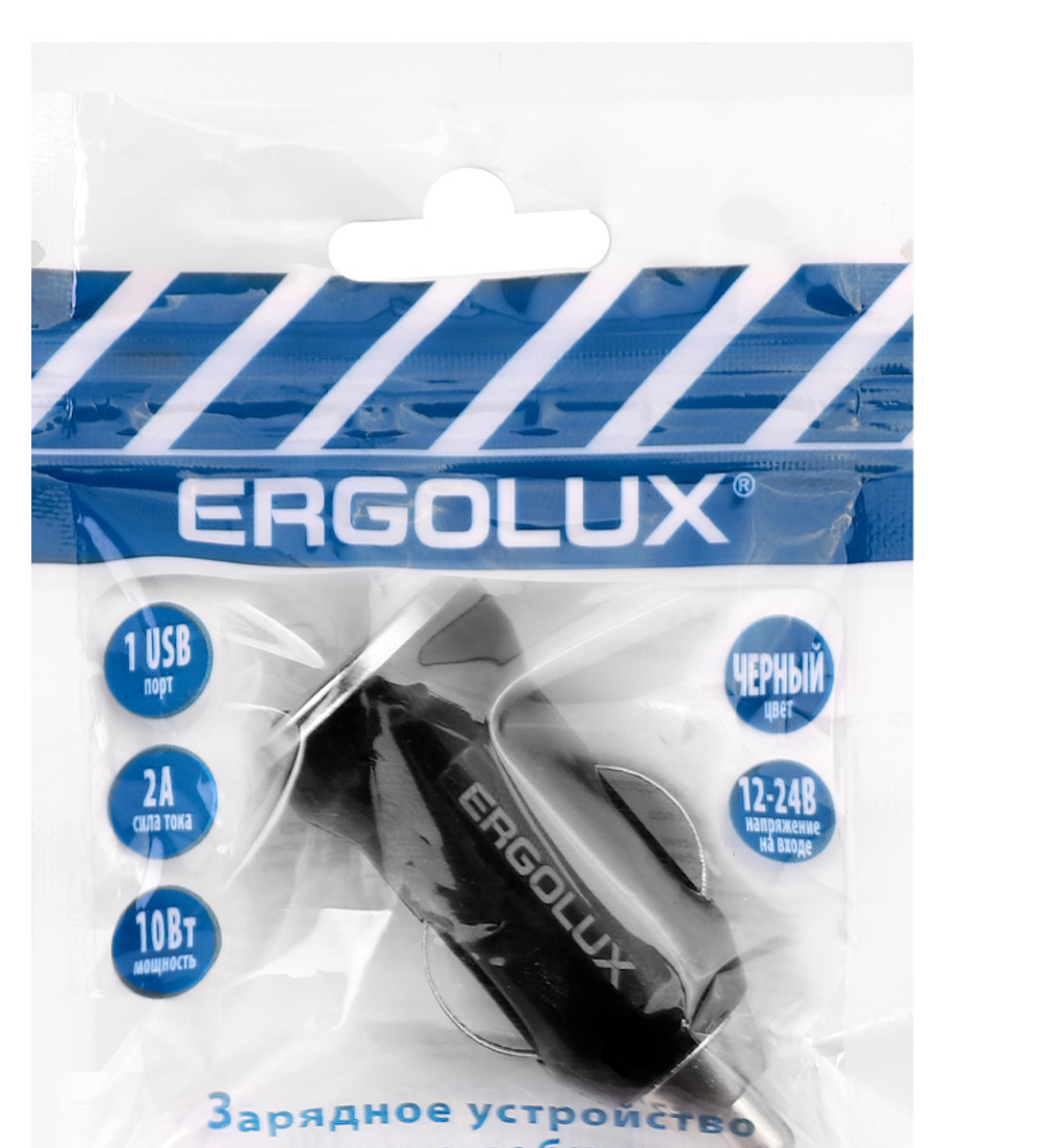 Автозарядка в прикуриватель USB 12В 5V/2А LED ERGOLUX