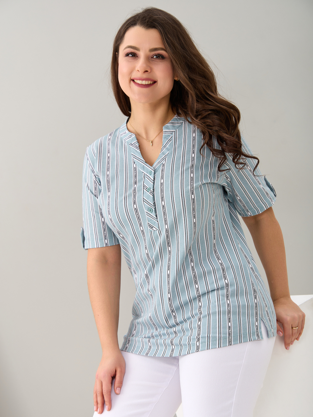 Блузка БЛ-122/шалфей-полоскабуквы