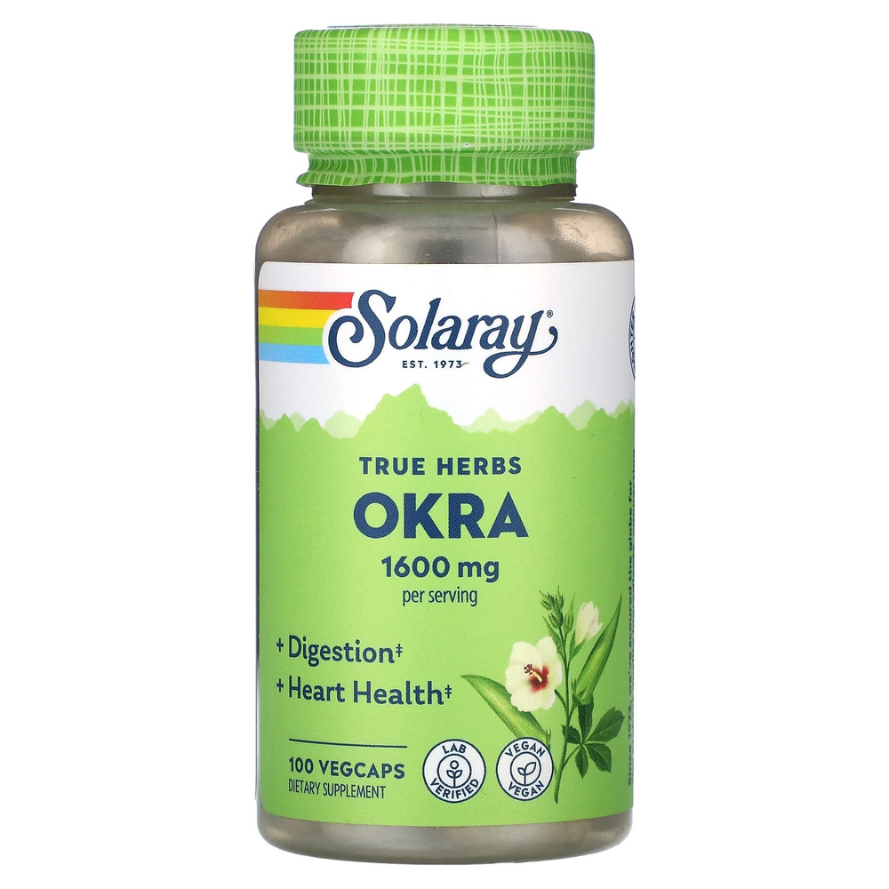 Solaray, True Herbs, бамия, 100 растительных капсул (400 мг на капсулу)
