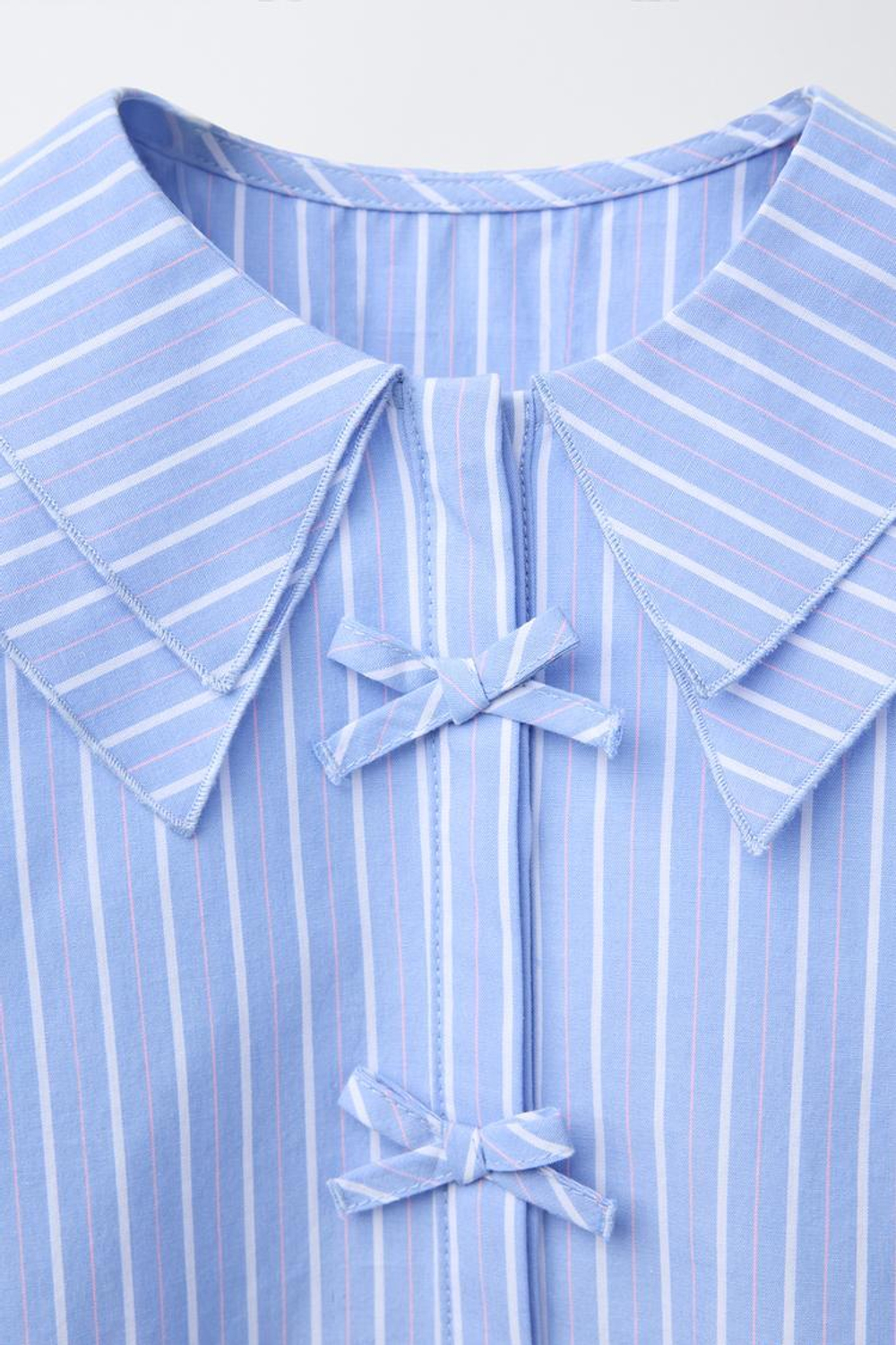 ZARA РУБАШКА В ПОЛОСКУ С БАНТАМИ, ГОЛУБОЙ