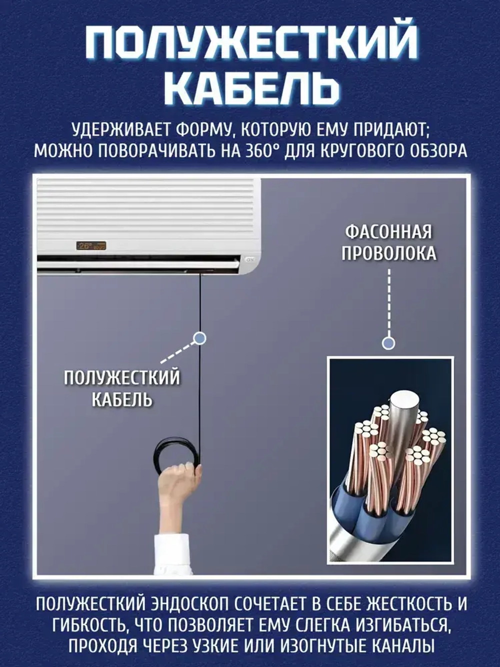 Эндоскоп для смартфона с подсветкой, 3МП, 5.5мм, водонепроницаемый, Android/iOS, 2 метра, жесткий